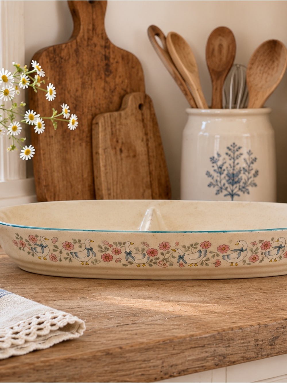 Vintage OVEN AND MICROWAVE SAFE Divided Stoneware Serving Dish